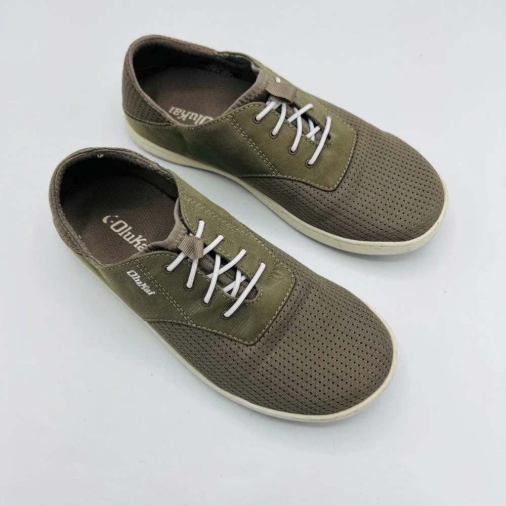 OluKai Men's Nohea Moku No Tie Boat Shoes Clay Tapa Size 40 MSRP $120